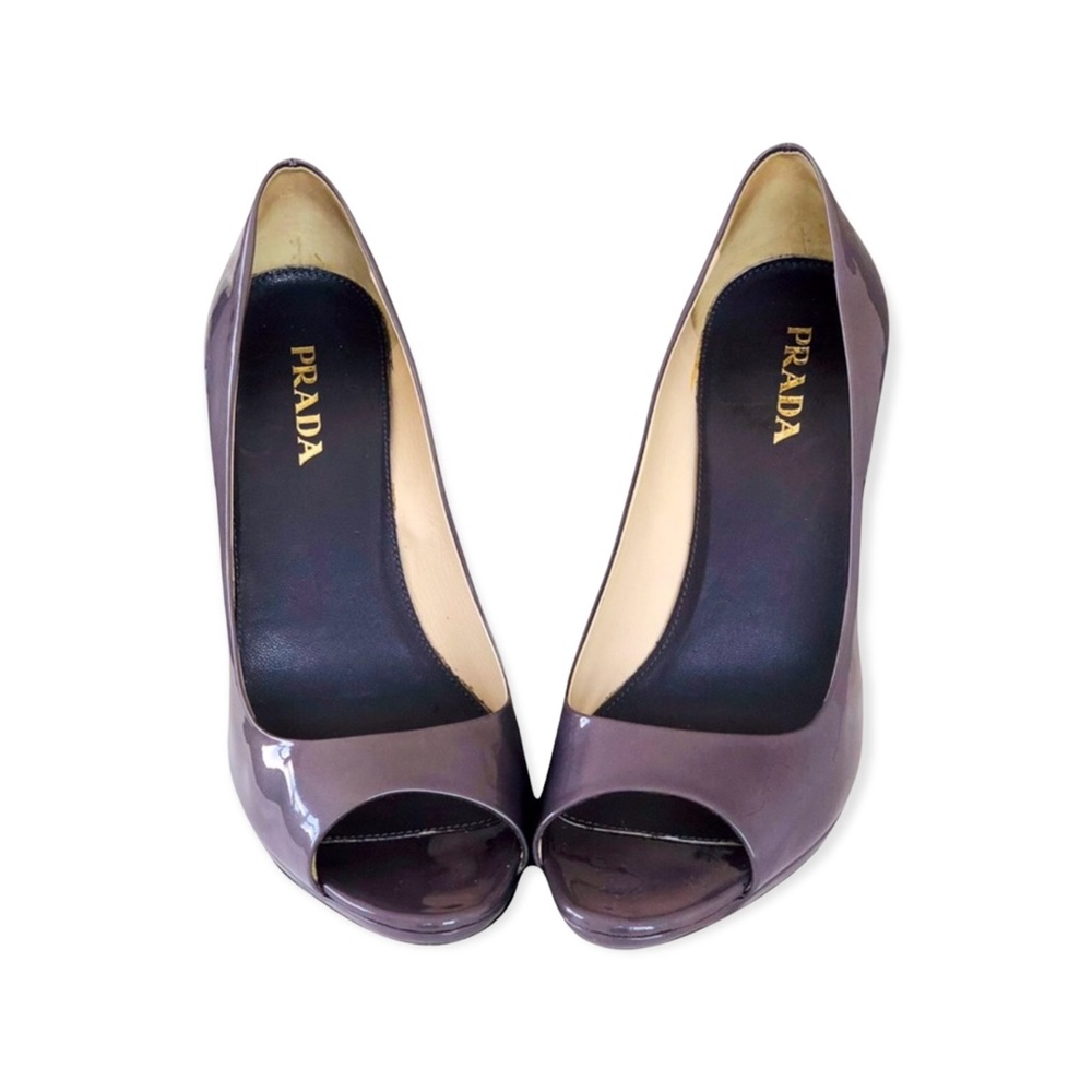 PRADA Patent Leather Peep Toe Heel Pumps